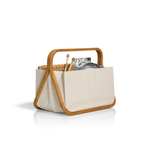 Fold & Store Basket "Canvas & Bamboo" in Natur