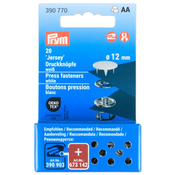 Druckknöpfe Jersey, 12 mm, weiß