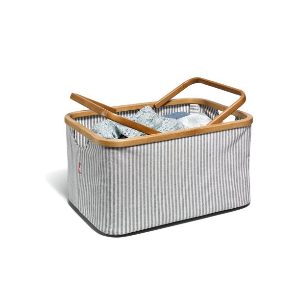 Fold & Store Basket, Canvas & Bamboo, Streifen